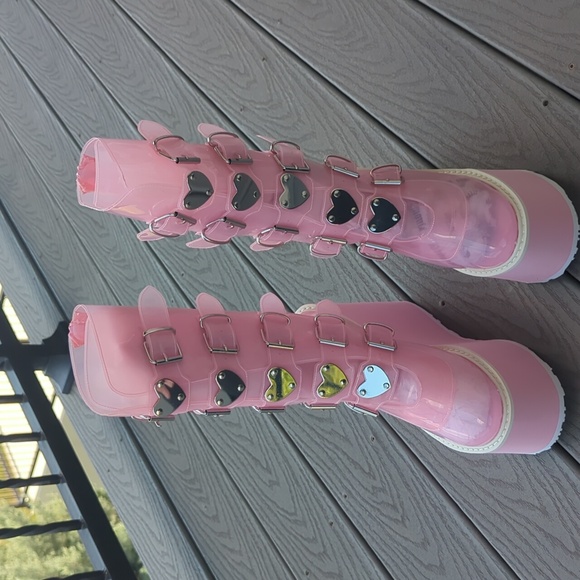 Demonia Clear Baby Pink Lovesick Trinity Boots - Picture 6 of 6